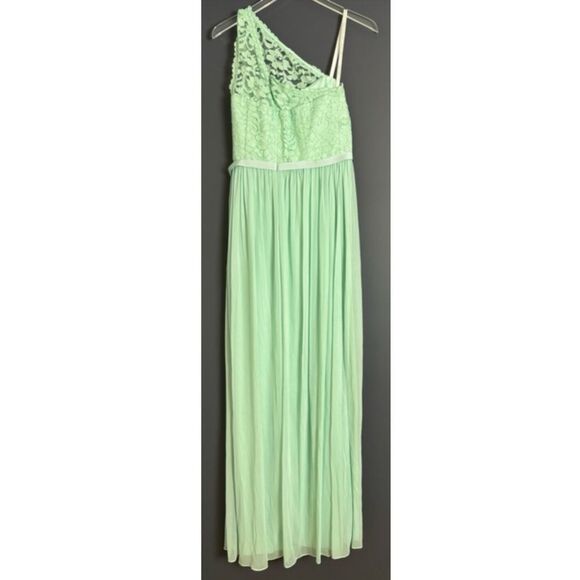 David's Bridal F17063 Mint Green One Shoulder Lace & Chiffon Maxi Dress NEW Sz 6 - Picture 10 of 13